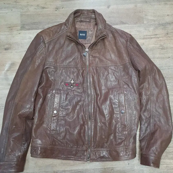 [BUNJANG] Hugo Boss Vintage Top Gun Leather Jacket Brown / [정품/100] 휴고보스(HUGO BOSS) 빈티지 탑건 레더 가죽 자켓 브라운