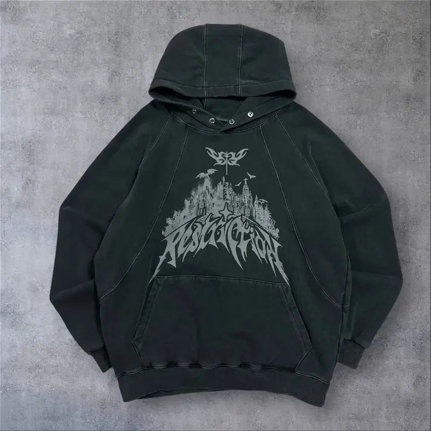[BUNJANG] Compagno Studio Big Logo Pigment Hoodie Charcoal M / 꼼파뇨 스튜디오 빅로고 피그먼트 차콜 후드티