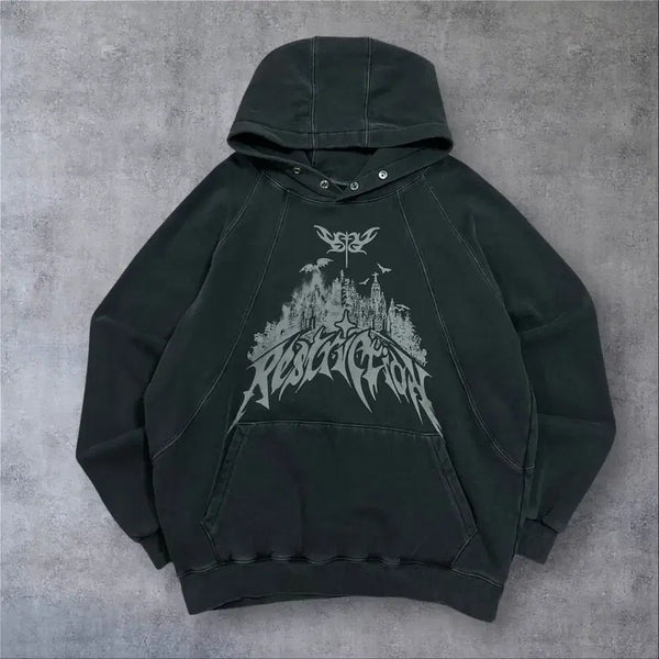 [BUNJANG] Compagno Studio Big Logo Pigment Hoodie Charcoal M / 꼼파뇨 스튜디오 빅로고 피그먼트 차콜 후드티
