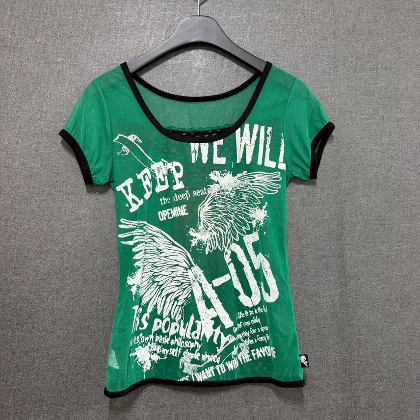[BUNJANG] Women's 90 Mesh Punched Knit Short Sleeve T-Shirt Green BO2515 / 여성 90 메쉬 펀칭 니트 반팔 티셔츠 그린 BO2515