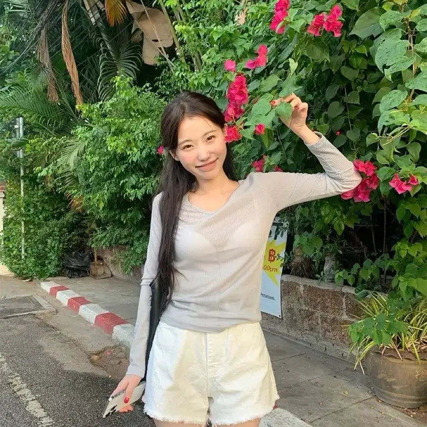 [BUNJANG] Young & Rich ABLY Summer See-Through Long Sleeve T-Shirt Sky Gray / 영앤리치 에이블리 여름옷 살안타템 어쿠스틱 시스루 티 긴팔티 소라그레이