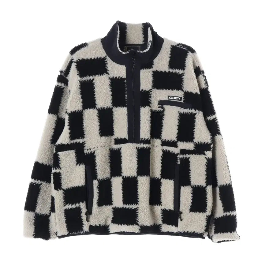 [BUNJANG] OBEY Checkerboard Eco Popover Fleece Jacket / 오베이 체커보드 에코 팝오버 후리스 플리스 재킷