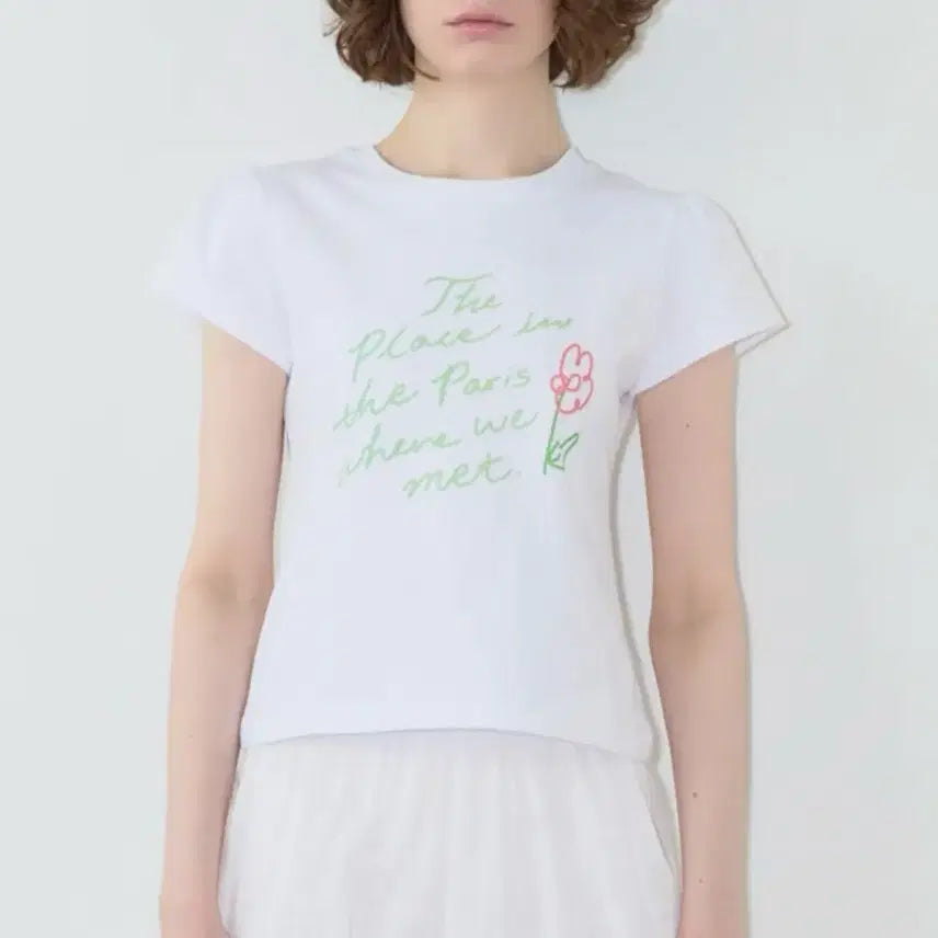 [BUNJANG] SINOON Flower Lettering Puff T-Shirt / 시눈 플라워 레터링 퍼프 티셔츠