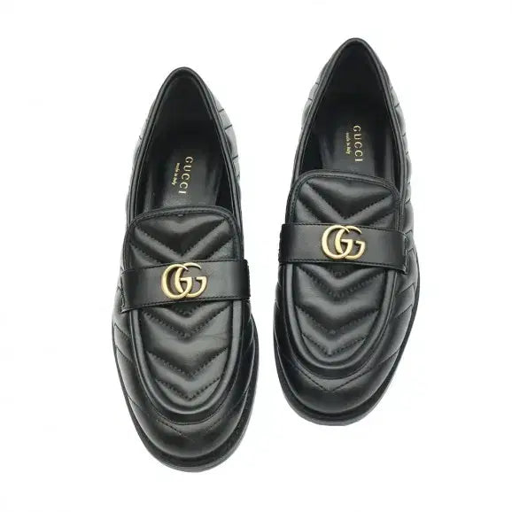 [BUNJANG] Gucci GG Marmont Black Matelassé Loafers Gold Horsebit Women's Size 38 / Gucci(구찌) 670399 GG 마몽 블랙 마틀라세 금장 여성 로퍼 38
