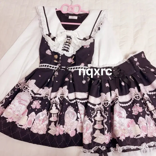 [BUNJANG] Lizlisa Romantic Cosme Setup Black Jireikei One-Piece Dress / 리즈리사 로맨틱 코스메 셋업 블랙 양산형 지뢰계 원피스