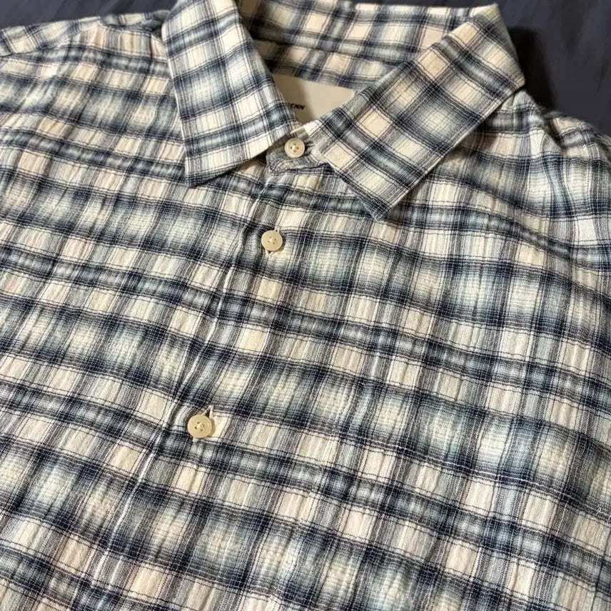 [BUNJANG] Paren Relaxed Half Shirts Check Blue Size 2 / 퍼렌 릴렉스드 1/2 셔츠 체크 블루 2사이즈