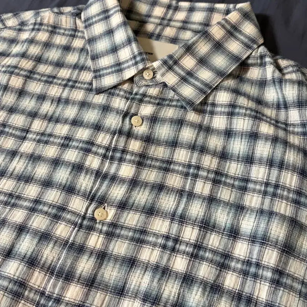 [BUNJANG] Paren Relaxed Half Shirts Check Blue Size 2 / 퍼렌 릴렉스드 1/2 셔츠 체크 블루 2사이즈