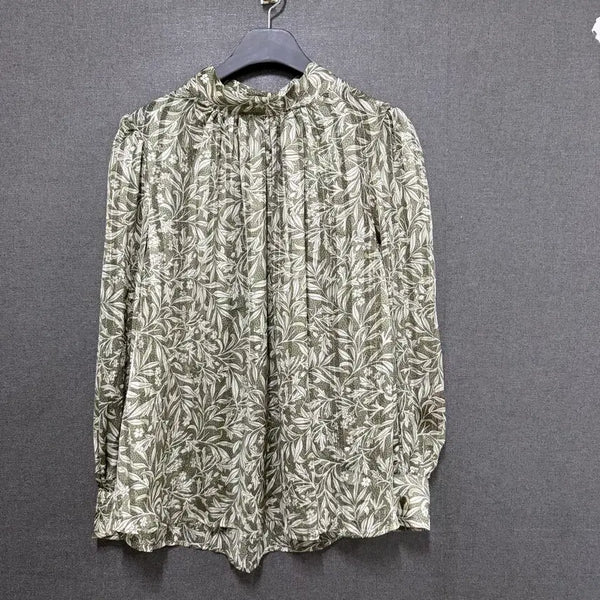 [BUNJANG] H&M Women's Olive Green Frill Neck Blouse XL / H&M 여성 xl 올리브그린 프릴넥 블라우스 BO2519