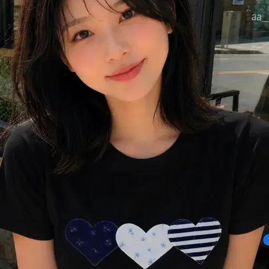 [BUNJANG] Loggin & Logie Black Heart Patch Short-Sleeve T-Shirt / [새상품] 로긴 앤 로지 블랙 하트 패치 반팔 티셔츠 Heart Patch Cotton T-shirt Black (New)