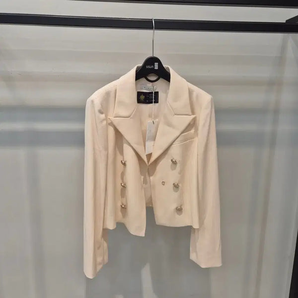 [BUNJANG] Misha Cropped Jacket Beige with Gold Buttons / 미샤 크롭 자켓 베이지색 금단추