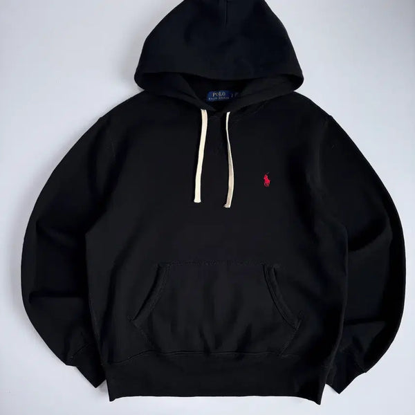 [BUNJANG] Polo Ralph Lauren Embroidered Cotton Hoodie Black / Polo  폴로 랄프로렌 자수 코튼 블랙 후드티