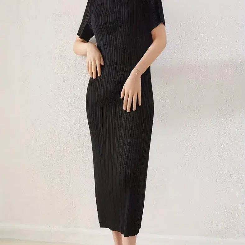 [BUNJANG] Black Short-Sleeve Long Dress / 블랙 반팔 원피스