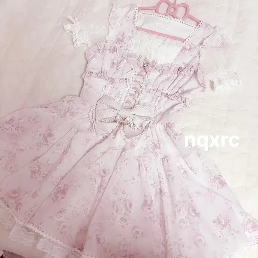 [BUNJANG] LIZ LISA Rose Chiffon Dress Pink Jireikei Setup Floral / 리즈리사 로즈 쉬폰 원피스 핑크 양산형 지뢰계 셋업 플로럴