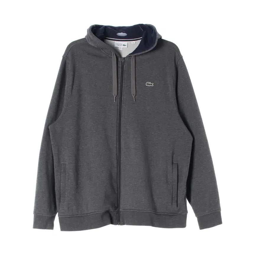 [BUNJANG] Lacoste Classic Logo Embroidered Fleece Hoodie Zip-up Dark Grey / 라코스테 클래식 로고 자수 기모 후드집업 다크그레이