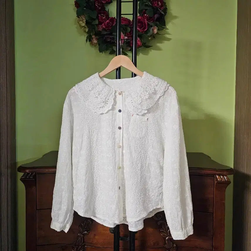 [BUNJANG] Asa Cotton Lace Collar Blouse / 아사면 레이스카라 블라우스