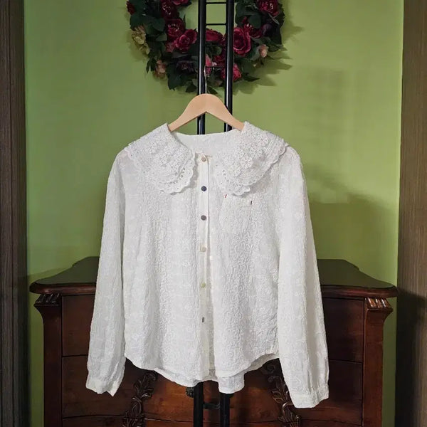 [BUNJANG] Asa Cotton Lace Collar Blouse / 아사면 레이스카라 블라우스
