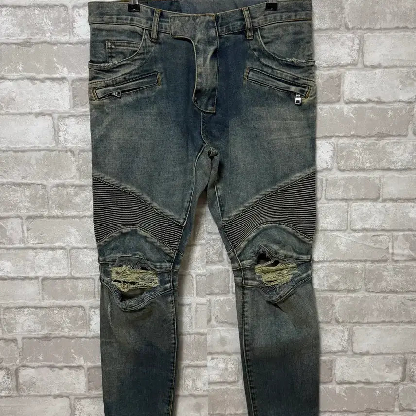 [BUNJANG] Balmain 14SS Distressed Biker Denim Pants / 발망 14SS 디스트로이드 바이커 데님 팬츠
