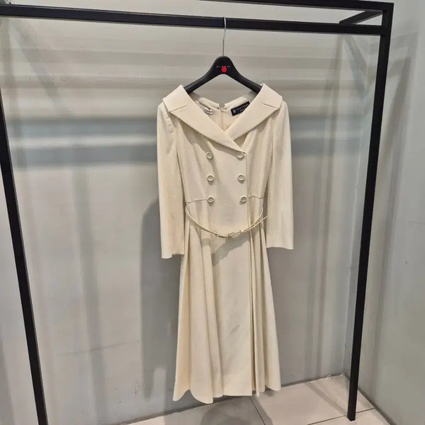 [BUNJANG] MICHAA Ivory Double Button Belted Midi Dress / 미샤 아이보리 더블 버튼 벨트 원피스