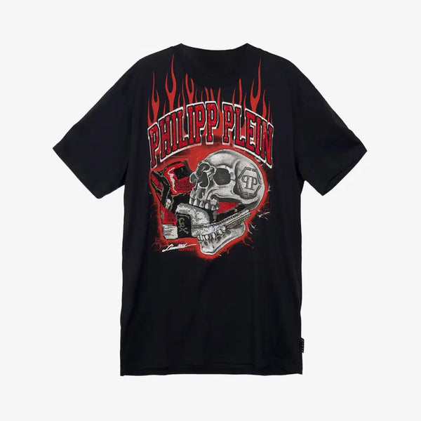 [BUNJANG] Philipp Plein Skull Fire Crystal Rhinestone T-Shirt Black / 미사용 필립플레인 스컬 파이어 크리스탈 라인스톤 티셔츠 블랙 OGUKEGLE