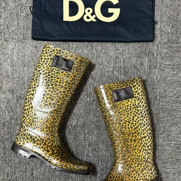 [BUNJANG] Dolce & Gabbana Leopard Pattern Knit Cuff Rain Boots / 돌체앤가바나 레오파드 패턴 레인부츠