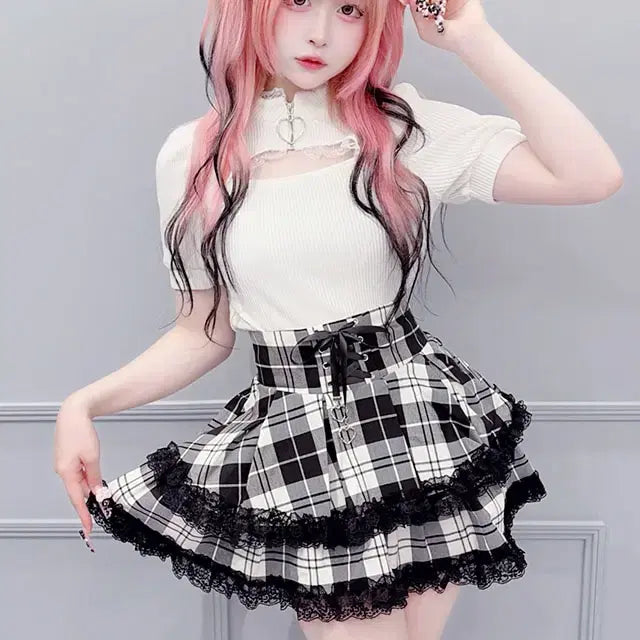 [BUNJANG] MARS Lace-up 2-Tier Frill Skirt Pants / MARS 마즈 레이스업 2단 프릴 스커트 팬츠