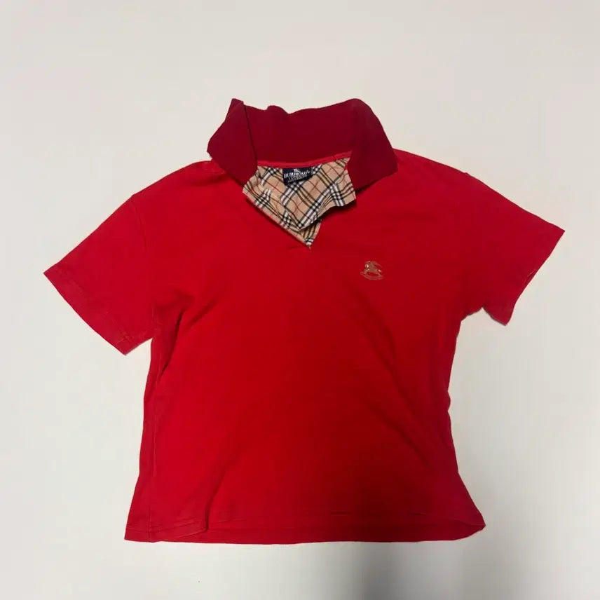 [BUNJANG] Burberry London Custom Cropped Short Sleeve Polo T-Shirt / 여성 버버리 런던 로고 커스텀 크롭 반팔 카라 티셔츠