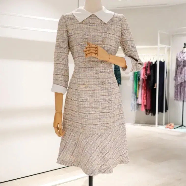 [BUNJANG] It MICHAA Tweed Dress 7/10 Sleeve Beige / 잇미샤트위드원피스베이지 7부 소매