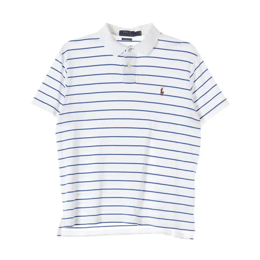 [BUNJANG] Polo Ralph Lauren Custom Slim Fit Pique Short Sleeve Polo Shirt White / 폴로 랄프 로렌 블루 스트라이프 커스텀 슬림핏 피케 반팔 티셔츠 화이트