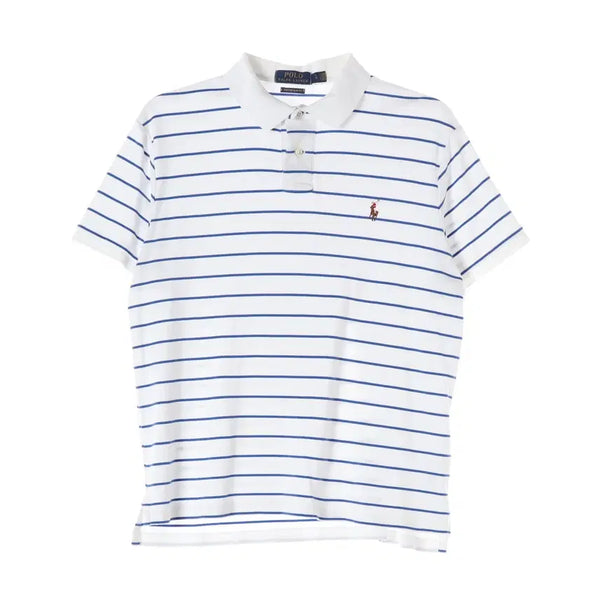 [BUNJANG] Polo Ralph Lauren Custom Slim Fit Pique Short Sleeve Polo Shirt White / 폴로 랄프 로렌 블루 스트라이프 커스텀 슬림핏 피케 반팔 티셔츠 화이트