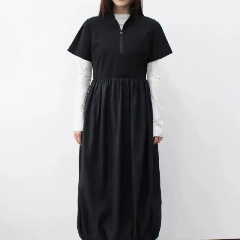 [BUNJANG] Keep in Touch Zip-up Long Dress (Black) / 킵인터치 집업 롱 원피스 (블랙)