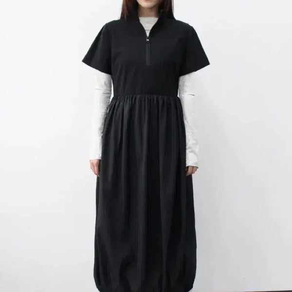 [BUNJANG] Keep in Touch Zip-up Long Dress (Black) / 킵인터치 집업 롱 원피스 (블랙)