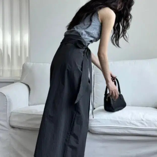 [BUNJANG] Nylon Long Wrap Skirt / 나일론  바스락 롱 랩스커트