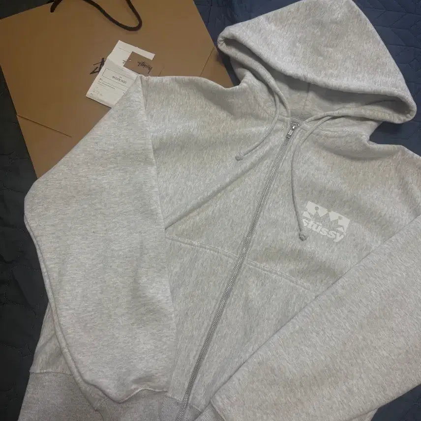 [BUNJANG] Stussy Crown Hoodie Zip-Up Ash Heather L / 스투시 크라운 후드집업 애쉬 헤더 L