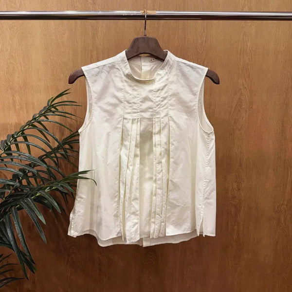 [BUNJANG] Marni x Uniqlo Sleeveless Blouse Front Pintuck Detail Off White / 마르니 유니클로 슬리브리스 블라우스 프런트 핀턱 디테일 오프 화이트