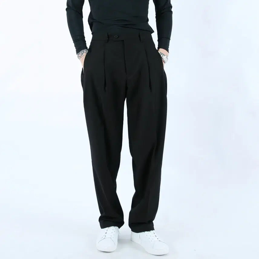 [BUNJANG] ROLF Men's Double-Pleated Wide-Leg Pants with Back Elastic / 롤프 남성 남자 2턱 주름 뒷밴딩 와이드팬츠 슬랙스 통큰 바지 무지