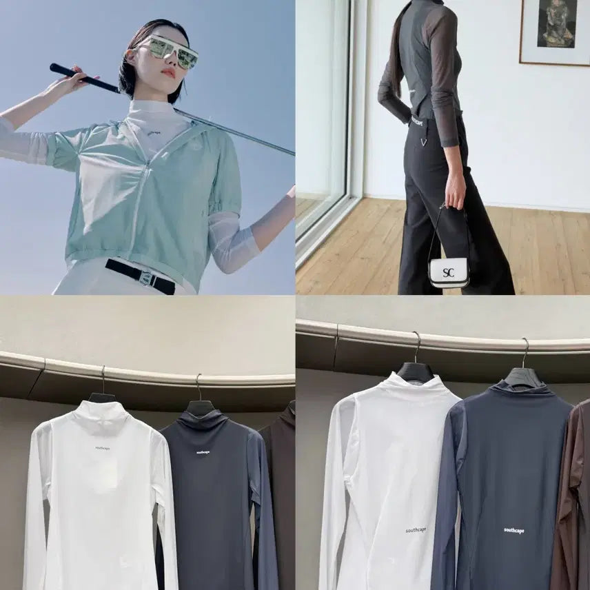 [BUNJANG] Southcape Women's Golf Wear Splice Mesh Top - Blue/White / #사우스케이프 #SOUTHCAPE#여성골프웨어
