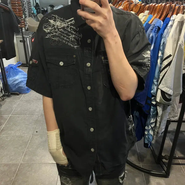 [BUNJANG] NO.9 Vintage Western Short Sleeve Shirt Black XL / [NO.9]빈티지 웨스턴 반팔셔츠 블랙