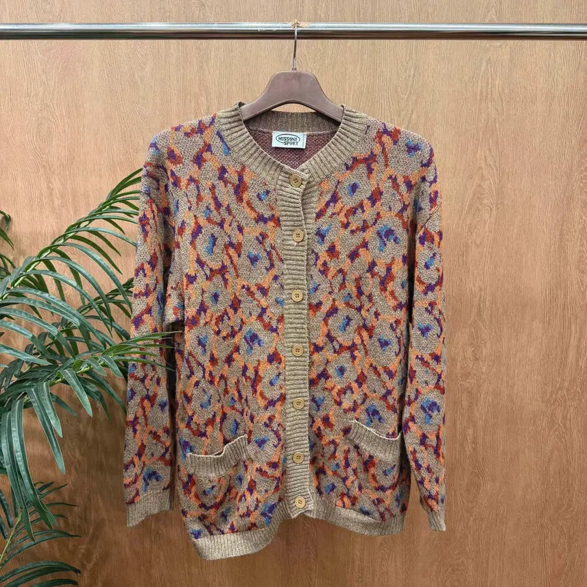 [BUNJANG] Missoni Sport Knit Cardigan Front Patch Pocket Pattern Design Multicolor / 미쏘니 스포츠 니트 가디건 프런트 패치 포켓 패턴 디자인 멀티컬러