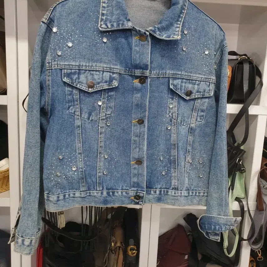 [BUNJANG] Satin Cubic Point Denim Jacket / 샤틴 큐빅 포인트 데님자켓 85 F 주머니없음