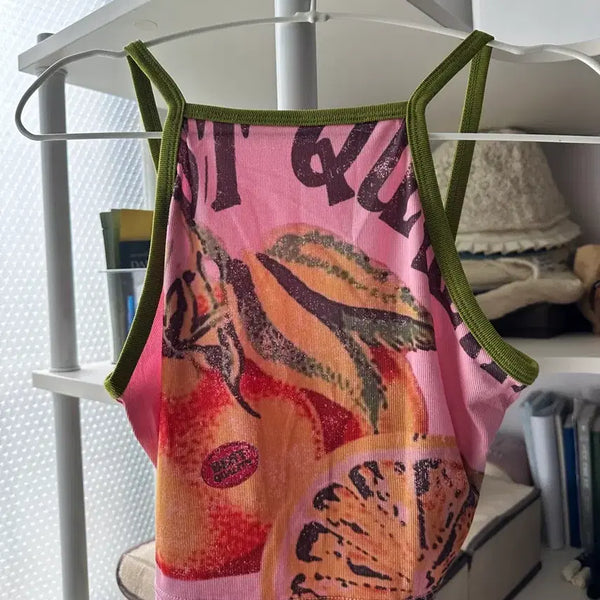 [BUNJANG] Fruit Pattern Sleeveless Tank Top / (새제품) 핑크 과일 패턴 민소매나시