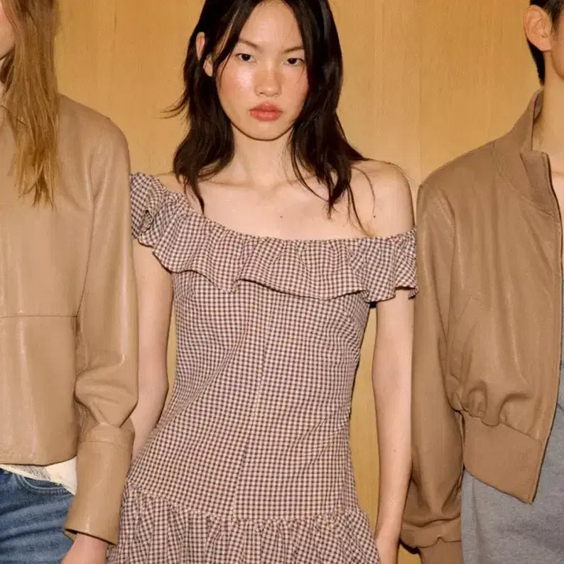 [BUNJANG] Zara Check Off-Shoulder Frill Mini Dress / (새제품) 자라 체크 오프숄더 프릴 원피스
