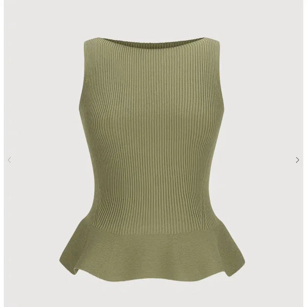 [BUNJANG] Low Sugar Sleeveless Peplum Top Olive Khaki / (새상품) 로우슈가 슬리브리스 페블럼탑 (올리브카키)