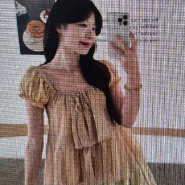 [BUNJANG] Women's Puff Sleeve Off-Shoulder Square Neck Shirt / (해외배송)여름 퍼프 소매 셔츠  오프숄터 스퀘어넥