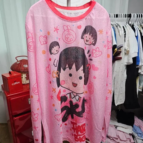 [BUNJANG] Pink Cartoon Character Long Sleeve T-Shirt / 핑크색 만화 캐릭터 긴팔 티셔츠