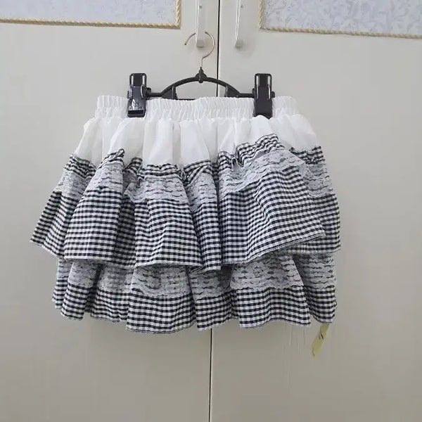 [BUNJANG] Check Mix Layered Mini Skirt Free Size / 체크믹스캉캉 스커트 프리사이즈