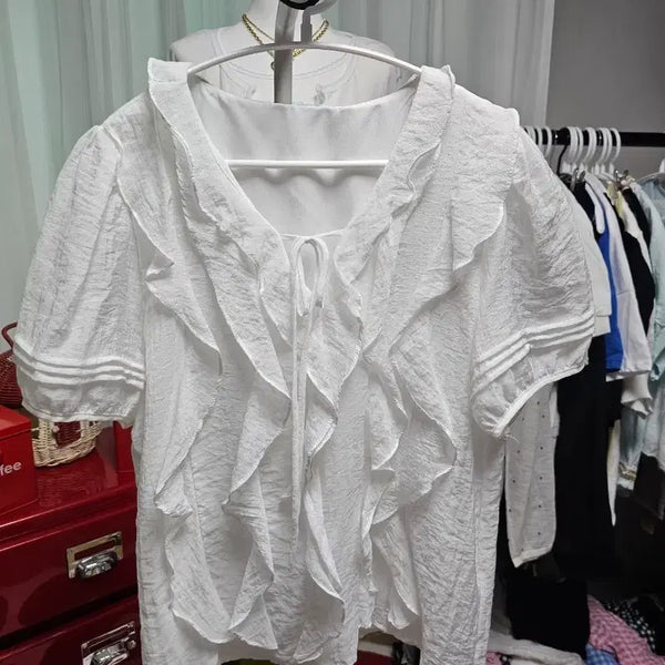 [BUNJANG] Frill Blouse White / 프릴 블라우스 흰색