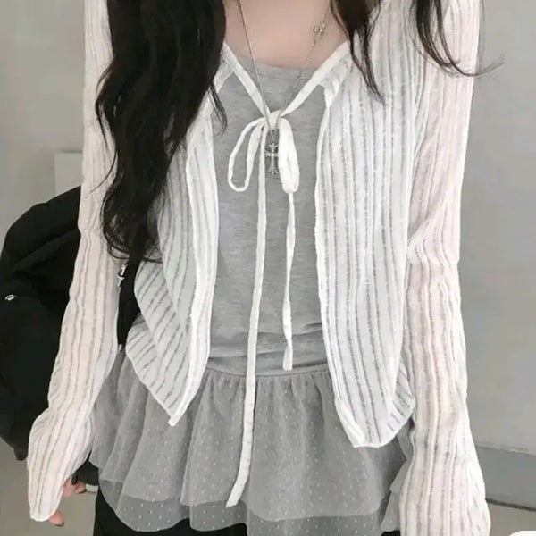 [BUNJANG] Avely See-Through Cardigan Grey / 에이블리 시스루 가디건