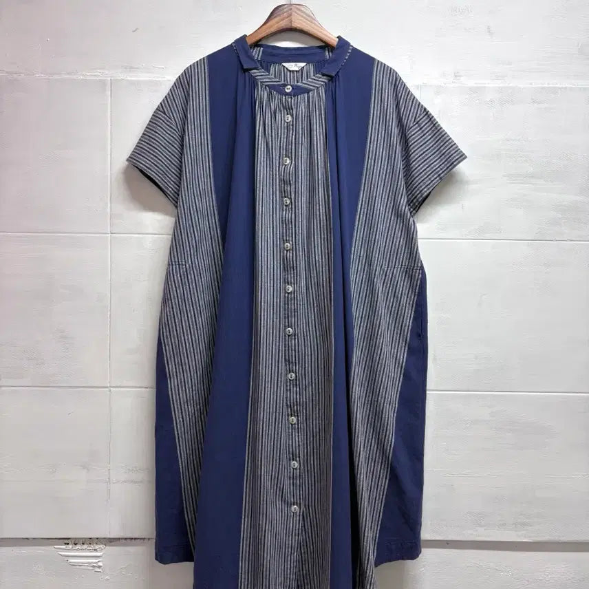[BUNJANG] Aya Stripe Patchwork Cotton Dress JPN / Aya 스트라이프 패치워크 코튼 원피스 JPN