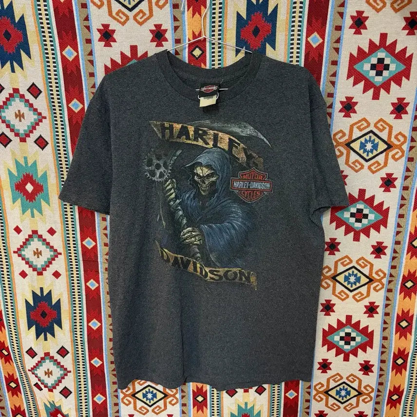 [BUNJANG] Harley-Davidson Graphic Print T-Shirt Size L (100) / 할리데이비슨 사신 프린팅 반팔티 L/100