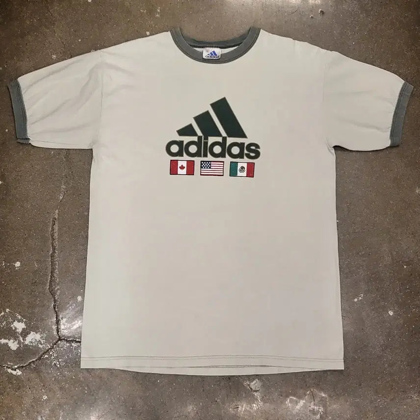 [BUNJANG] Vintage USA Adidas Flag Logo Ringer T-Shirt / 미국빈티지 아디다스 국기 로고 반팔 링거 티셔츠